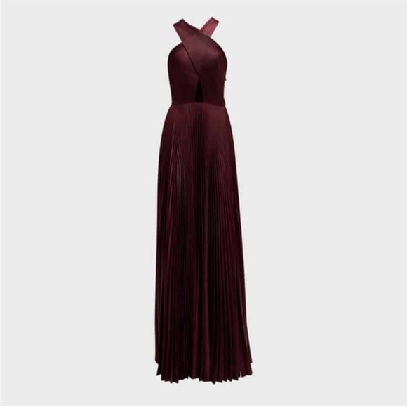 A.L.C. Athena Pleated Halter A-Line Maxi Dress- Bordeux